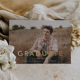 Chic Typography Gold Foil Photo Grad Announcement