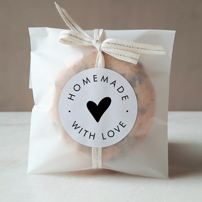 Chic Typography Heart Homemade With Love Classic Round Sticker (Creator Uploaded)