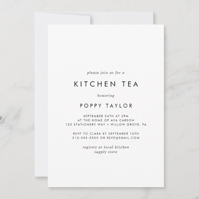 Chic Typography Kitchen Tea Bridal Shower Invitation (Front)