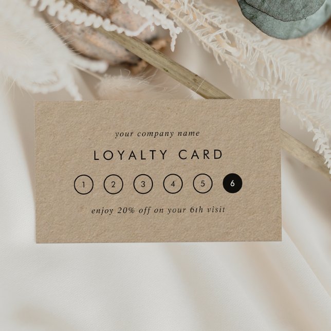 Chic Typography Kraft Business Reward 6 Punch Loyalty Card (Creator Uploaded)