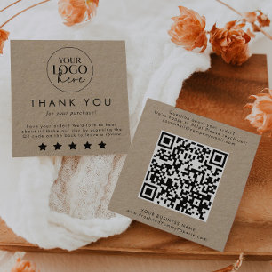 Chic Typography Kraft Logo QR Code Leave A Review Square Business Card