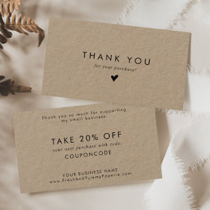 Chic Typography Kraft Paper Business Thank You Discount Card