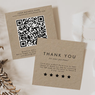 Chic Typography Kraft Paper QR Code Leave A Review Square Business Card