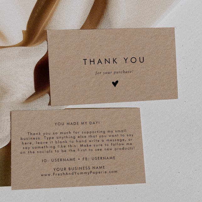 Chic Typography Kraft Thank You Business Card (Creator Uploaded)
