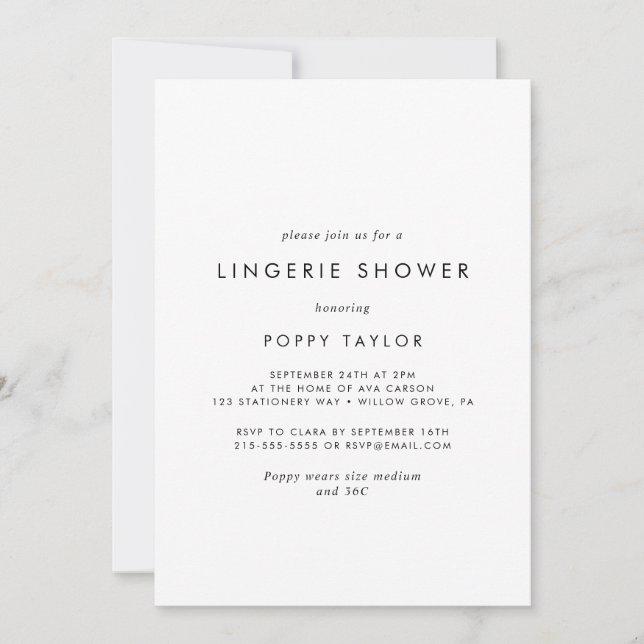 Chic Typography Lingerie Shower Invitation (Front)