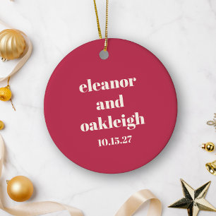 Chic Typography Magenta Red Ivory Custom Wedding Ceramic Tree Decoration