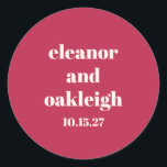 Chic Typography Magenta Red Ivory Custom Wedding Classic Round Sticker<br><div class="desc">Bold Chic Typography Magenta Red Ivory Modern Custom Wedding Classic Round Sticker</div>