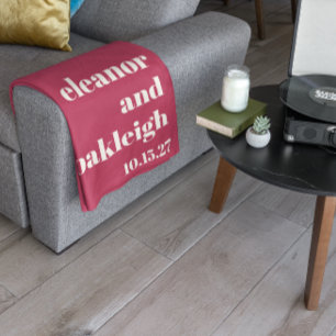 Chic Typography Magenta Red Ivory Custom Wedding Fleece Blanket