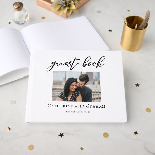 Chic Typography Photo Modern Minimalist Wedding Guest Book