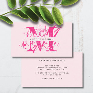 Chic typography pink monogram name business card