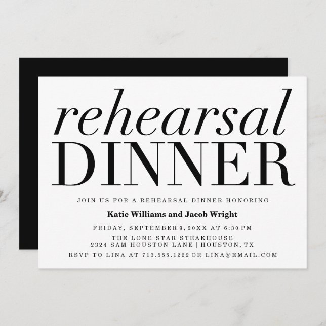 Chic Typography Rehearsal Dinner Invitations (Front/Back)