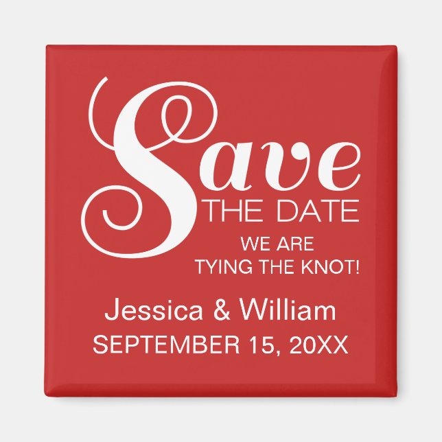 Chic Typography Save the Date Magnet, Red Magnet (Front)