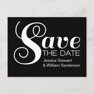 Chic Typography Save the Date Postcard, Black Announcement Postcard
