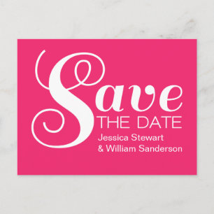 Chic Typography Save the Date Postcard, Pink Announcement Postcard