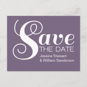 Chic Typography Save the Date Postcard, Purple Announcement Postcard