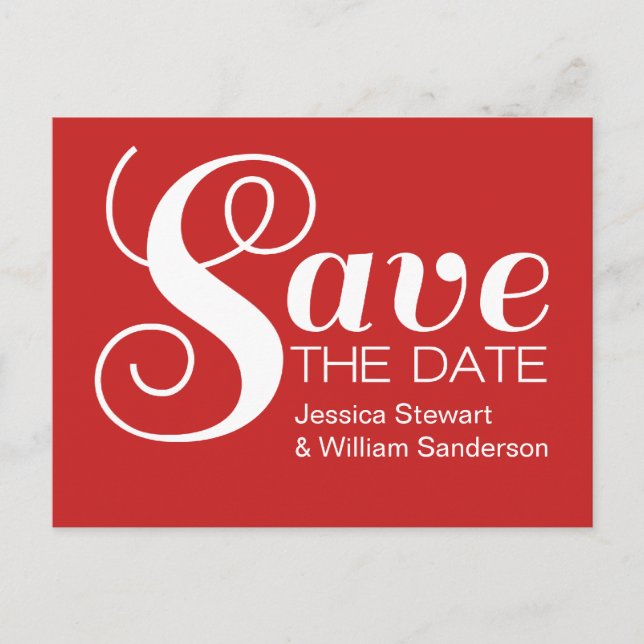Chic Typography Save the Date Postcard, Red Announcement Postcard (Front)