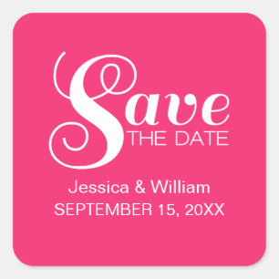 Chic Typography Save the Date Stickers, Pink Square Sticker