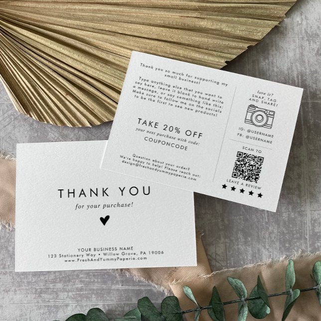 Chic Typography Small Business Thank You Order Enclosure Card (Creator Uploaded)