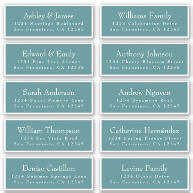 Chic Typography Teal Wedding Guest Address Labels (Front)