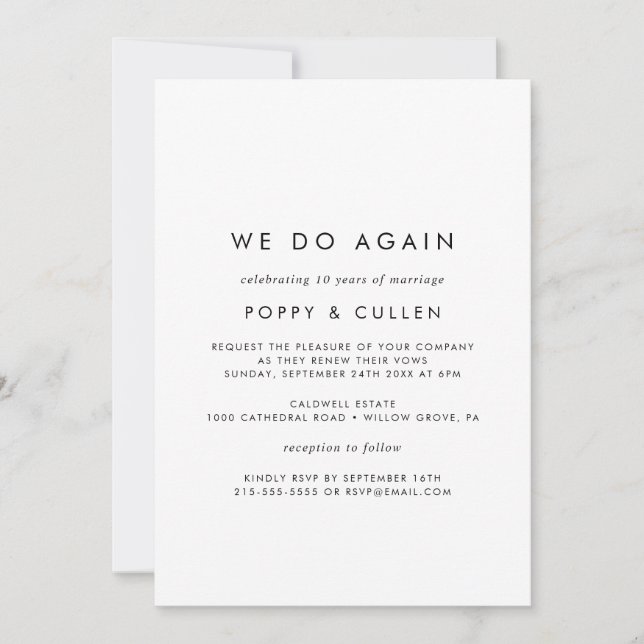 Chic Typography We Do Again Vow Renewal Invitation (Front)