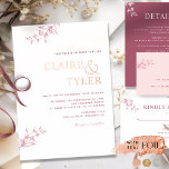Chic Typography Wedding Burgundy and Rose Gold<br><div class="desc">Gorgeous elegant white, burgundy, and rose gold wedding invitation with couple names in rose gold real foil! Three real foil colour options: rose gold, silver, and gold foil. Modern elegant wedding invitation with contemporary typography and subtle fine hand-drawn floral elements in burgundy with small details in foil. Easy to fill...</div>