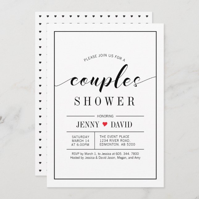 Chic Typography Wedding Couples Shower Invitations (Front/Back)