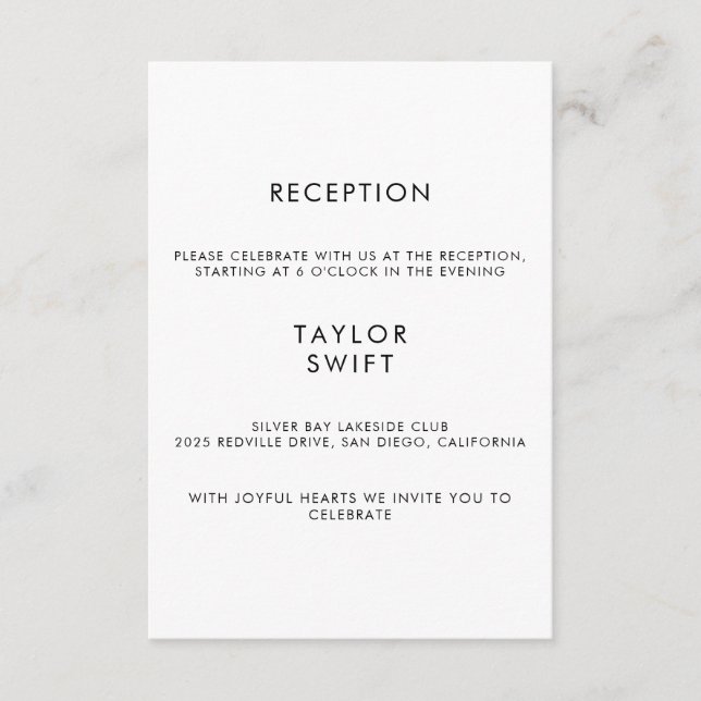 Chic Typography Wedding Reception Enclosure Card (Front)