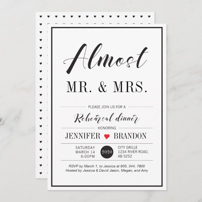 Chic Typography Wedding Rehearsal Dinner Card (Front/Back)