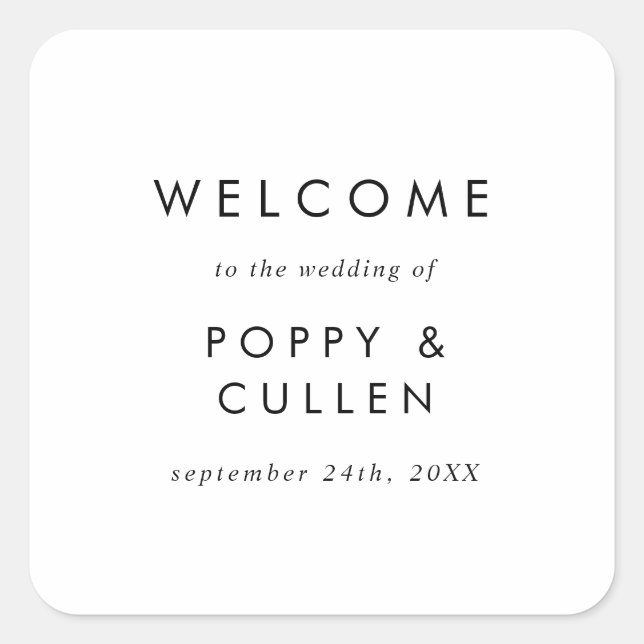Chic Typography Wedding Welcome Square Sticker (Front)