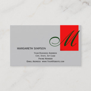 Chic Unique Monogram Grey Red Business Card
