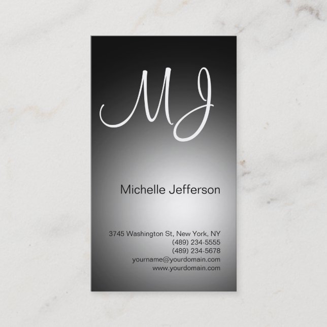 Chic Unique Monogram Grey & White Business Card (Front)