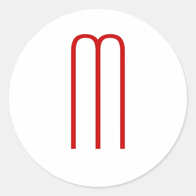 Chic Unique Monogram Red White Plain Simple Classic Round Sticker (Front)