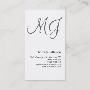 Chic Unique Monogram White Grey Business Card