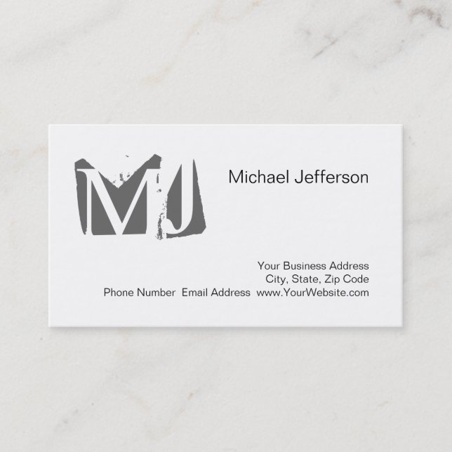 Chic Unique Monogram White Grey Business Card (Front)