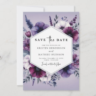 Chic Unique Purple Floral Wedding Save The Date
