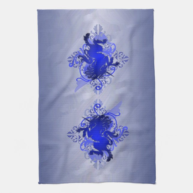 Chic Urban Fantasy Blue Unicorn Kitchen Towels (Vertical)