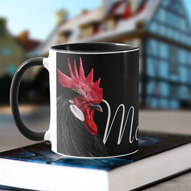 Chic Urban Farm Rooster Name Kitchen Chicken Black Mug (Creator Uploaded)