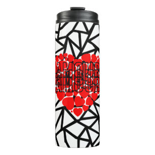 Chic Valentine's Red Heart "Amour" Typography Thermal Tumbler