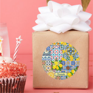 Chic Vase Mediterranean orange tiles Classic Round Sticker