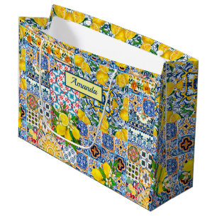 Chic Vase Mediterranean orange tiles Large Gift Bag