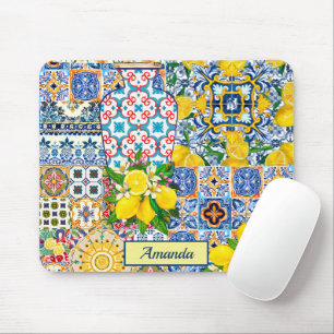 Chic Vase Mediterranean orange tiles Mouse Pad
