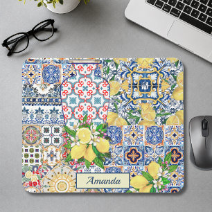 Chic Vase Mediterranean orange tiles Mouse Pad