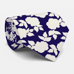 Chic vavy blue &white floral pattern tie
