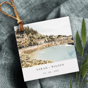 Chic Verona Adige River Italy Watercolor Wedding Favour Tags