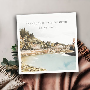 Chic Verona Adige River Italy Watercolor Wedding Napkin