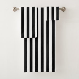 Chic Vertical Stripes Black And White Striped  Bath Towel Set