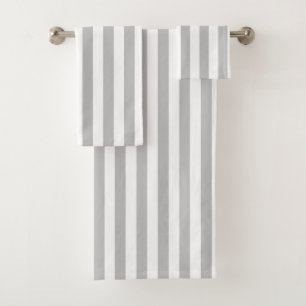 Chic Vertical Stripes Grey And White Striped  Bath Towel Set