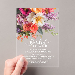 Chic Vibrant Floral Bridal Shower Acrylic Invitations