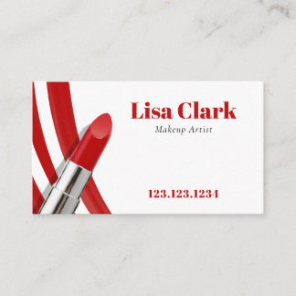Chic Vibrant Red Lipstick Feminine Makeup Artist  Business Card