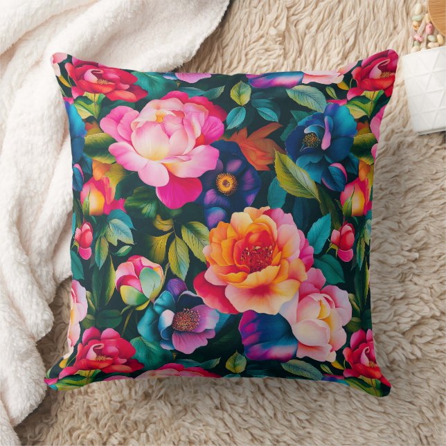 Chic vibrant roses pattern cushion (Blanket)